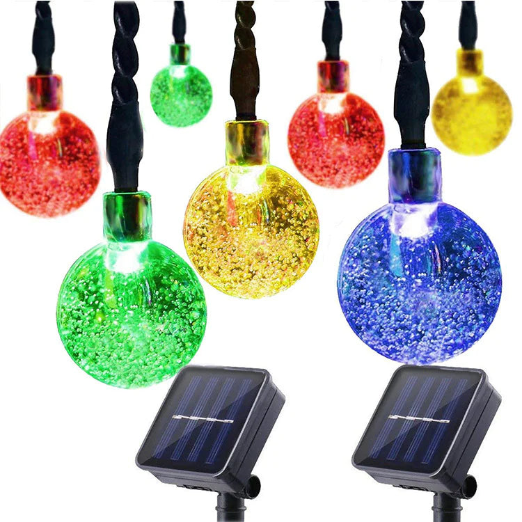 LED Solar String Lights - Waterproof Crystal Globe, 8 Modes