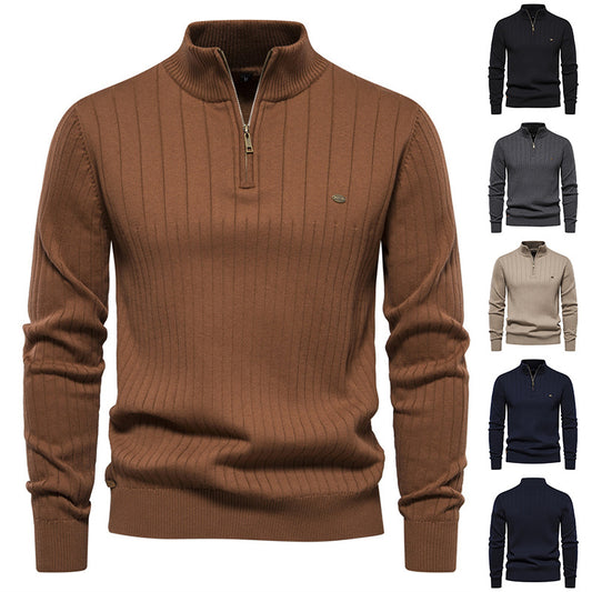 Men's Stand Collar Sweater  Half-zipper