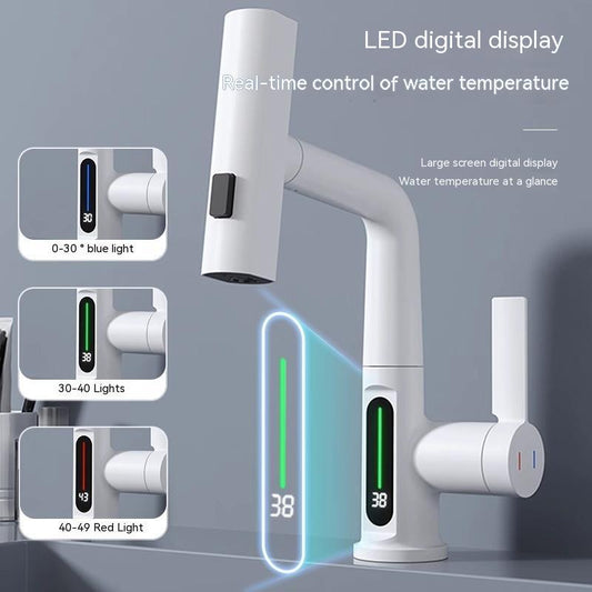 Intelligent Digital Display Faucet Pull-out Basin Faucet Temperature Digital