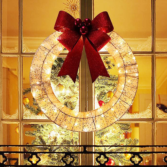 Christmas 50CM Luminous LED Warm Light Metal Luminous Wreath With Big Bowknot