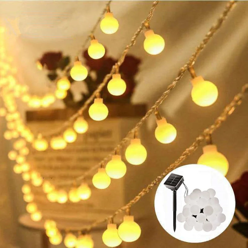 LED Solar String Lights - Waterproof Crystal Globe, 8 Modes