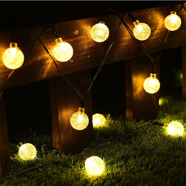 LED Solar String Lights - Waterproof Crystal Globe, 8 Modes