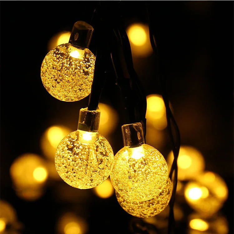 LED Solar String Lights - Waterproof Crystal Globe, 8 Modes