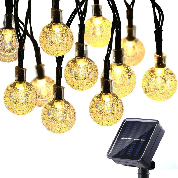 LED Solar String Lights - Waterproof Crystal Globe, 8 Modes